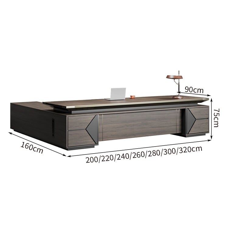 分厚い天板 斜めカット キャビネット 大容量 引き出し ダイヤル錠付き 防犯性 通気口 幕板 デスク エグゼクティブ 役員デスク 木目 落ち着き 優雅 カスタマイズ可能 LBZ-C025
