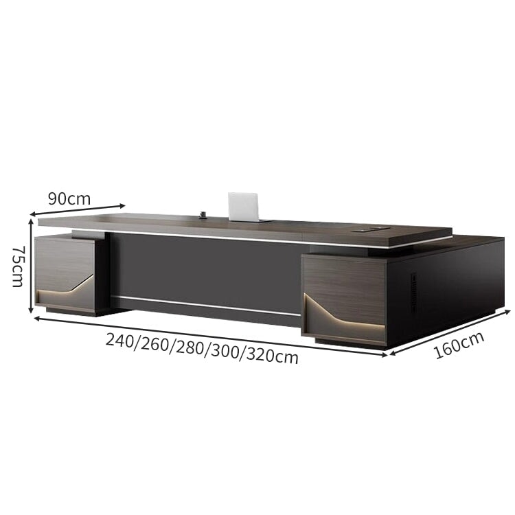 L字 幅広 分厚い天板 キャビネット 大容量 配線ボックス 通気孔 LEDライト デスク 役員デスク エグゼクティブ 重厚 上質 機能的 カスタマイズ可能 LBZ-C062 chickagu