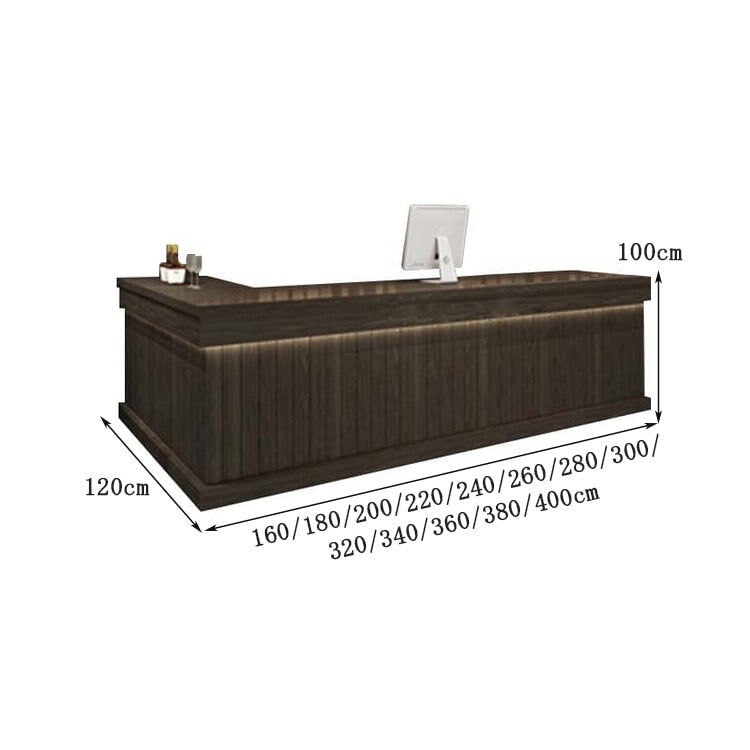 受付カウンター バーカウンター 受付台 カウンターテーブル L型 LEDライト付き 大容量収納 引き出し付き 木目調 モダン カスタマイズ可能 CHICKAGU