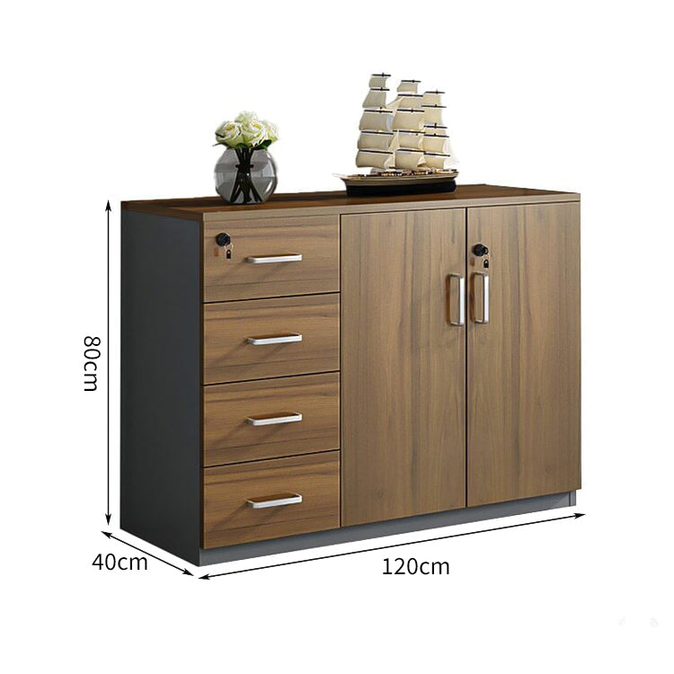メラミン化粧板 錠付き 扉付き 引き出し 大容量 収納棚 キャビネット 収納キャビネット 木目調 落ち着き ウォールナット カスタマイズ可能 CWG-C072