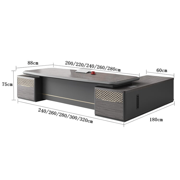 デスク エグゼクティブ 役員デスク 作業用 役員室 エコ板材 分厚い 二重天板 角丸加工 通気孔 幕板 埋め込み型コンセント サイドキャビネット 機能的 落ち着き カスタマイズ可能 LBZ-C165 chickagu