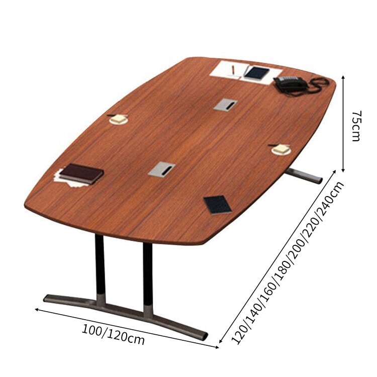 木目調 配線ボックス付き 角丸 T字型脚 会議テーブル ミーティングテーブル 長方形テーブル ワーキングデスク ブラック ホワイト シンプル カスタマイズ可能 HYZ-C021 chickagu