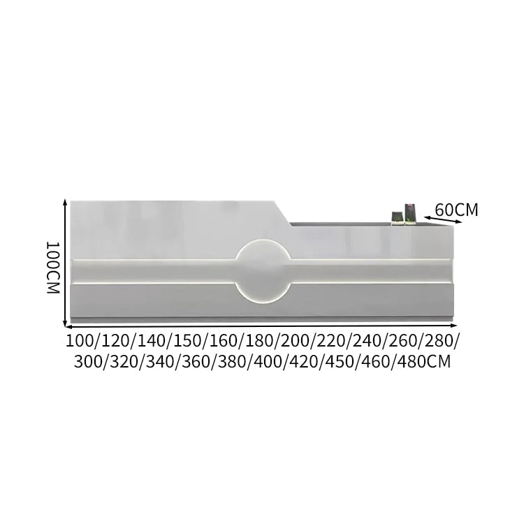 受付カウンター フロント レジカウンター カウンター LEDライト 配線穴 キーボードトレイ 引き出し 袖机 マーブル模様 カスタマイズ可能 JDT-K-112