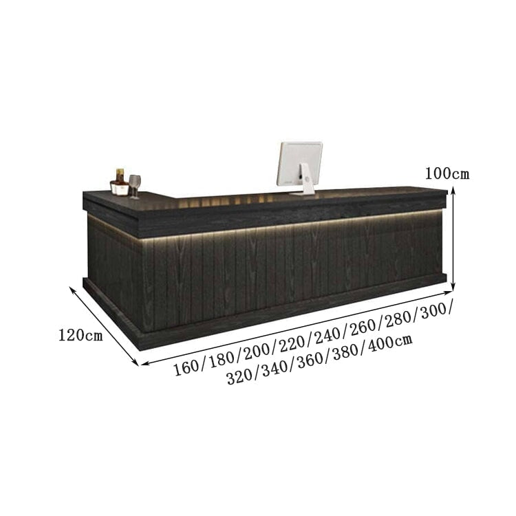 受付カウンター バーカウンター 受付台 カウンターテーブル L型 LEDライト付き 大容量収納 引き出し付き 木目調 モダン カスタマイズ可能 CHICKAGU