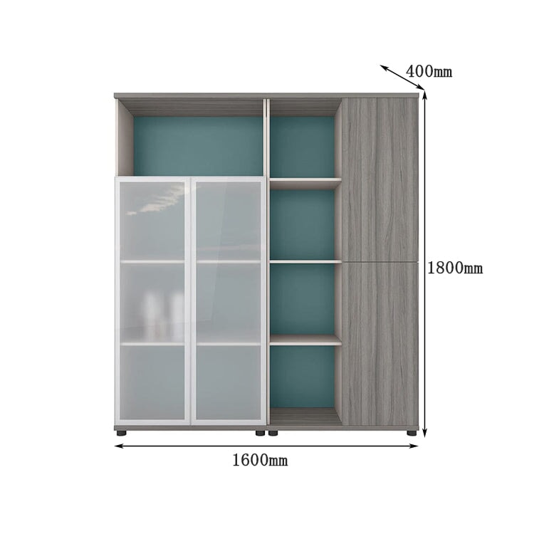 オフィスキャビネット ディスプレイラック 本棚 キャビネット 収納ラック 収納ボックス 扉付き 4段 木目調 カスタマイズ可能 chickagu