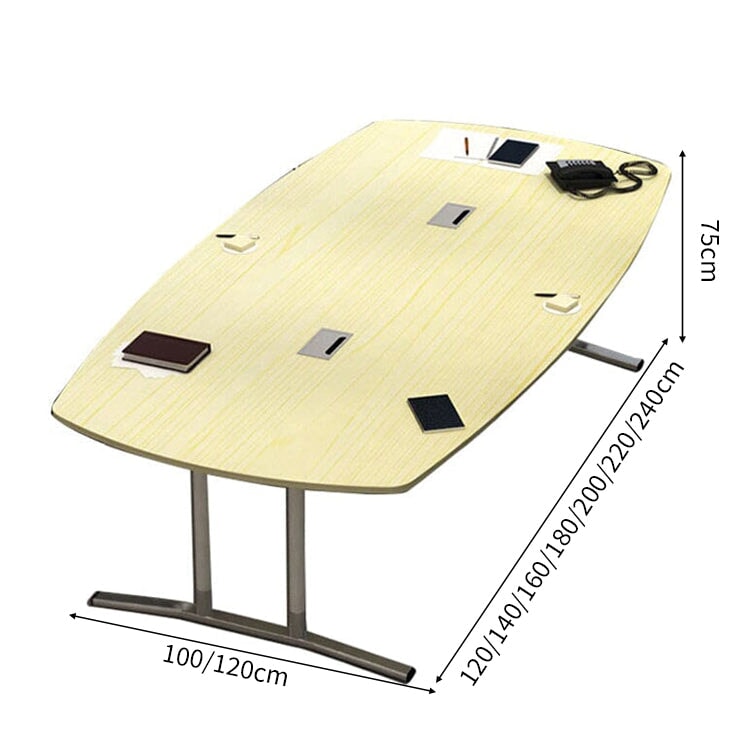 木目調 配線ボックス付き 角丸 T字型脚 会議テーブル ミーティングテーブル 長方形テーブル ワーキングデスク ブラック ホワイト シンプル カスタマイズ可能 HYZ-C021 chickagu