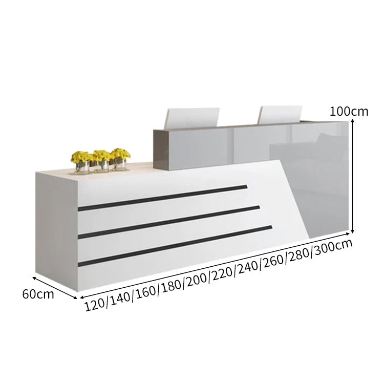 木製受付カウンター レセプションデスク レジカウンター 受付カウンター エントランス受付 業務用 会社用 キーボードトレイ付き 配線穴付き シンプ ホワイト カスタマイズ可能 chickagu