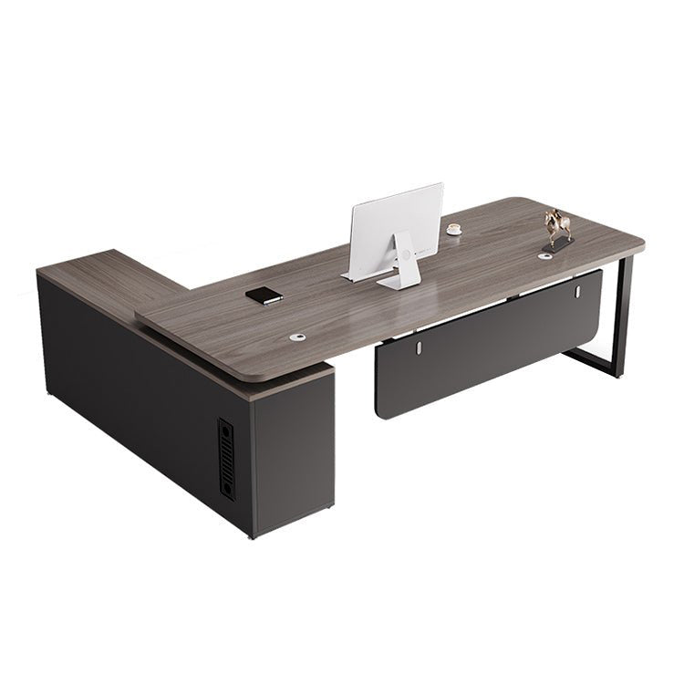 社長デスク エグゼクティブデスク オフィスデスク エコ素材 R加工 配線孔付き 幕板付き 通気孔付き サイドキャビネット オープン収納 LBZ - S012 - Kagushop