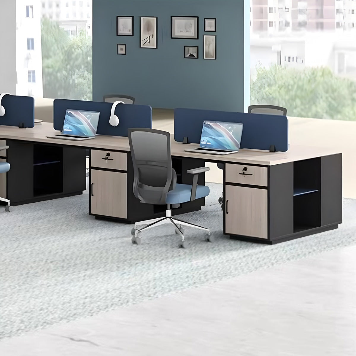 オフィスデスク デスク 作業用 事務所 二人用 四人用 六人用 天然木 サイドキャビネット 引き出し 鍵付き エッジ加工 機能的 シンプル ブラック ホワイト カスタマイズ可能 BGZ-C075 CHICKAGU