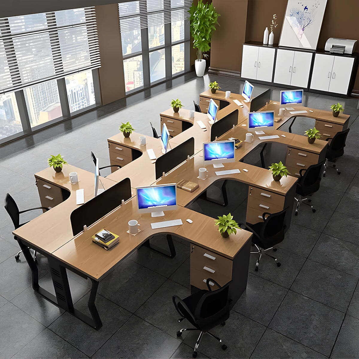 メラミン化粧板 頑丈 デスクトップパネル L字型 ゆとり キャビネット 引き出し 錠付き デスク オフィスデスク 木目調 穏やか 実用 カスタマイズ可能 BGZ-C086