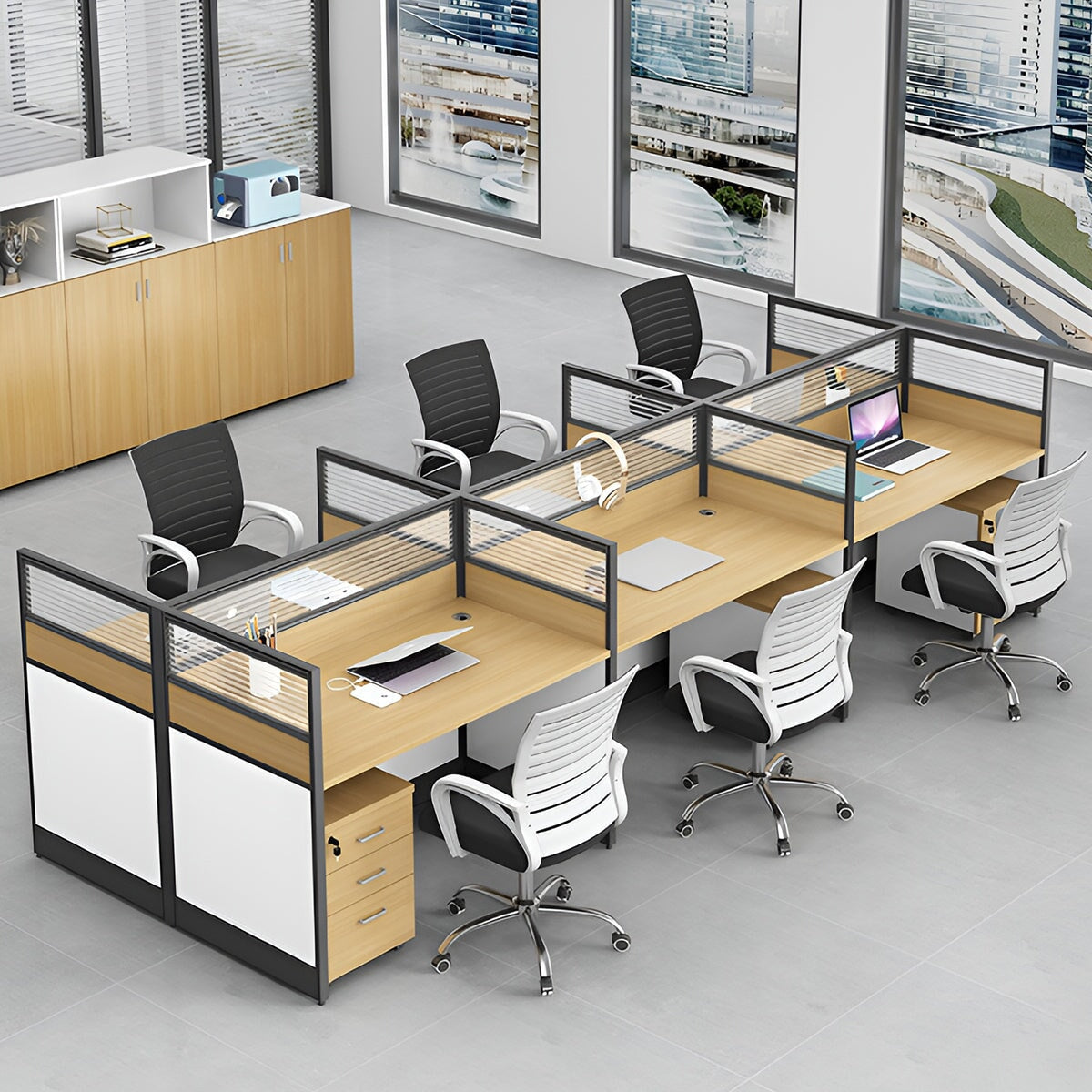 デスク オフィスデスク ワークデスク キャビネット付き シリンダー錠付き 木目調 配線穴付き 組み合わせ自由 シンプル ホワイト ウォールナット BGZ-K-006   kaguyasu