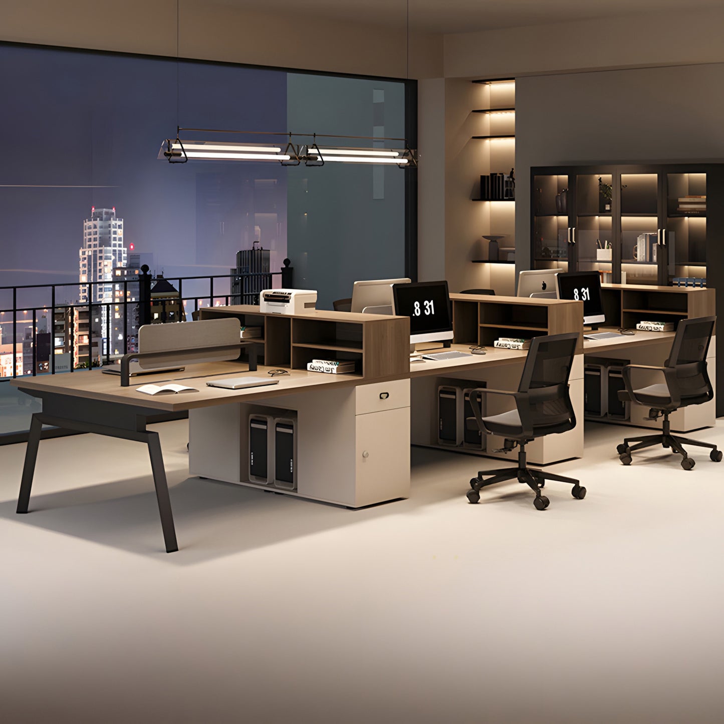 PCデスク 作業机 事務机 木製オフィスデスク パーティション サイドキャビネット エコ板材 オフィスデスク エレガント 木目調 SL-BGZ-044