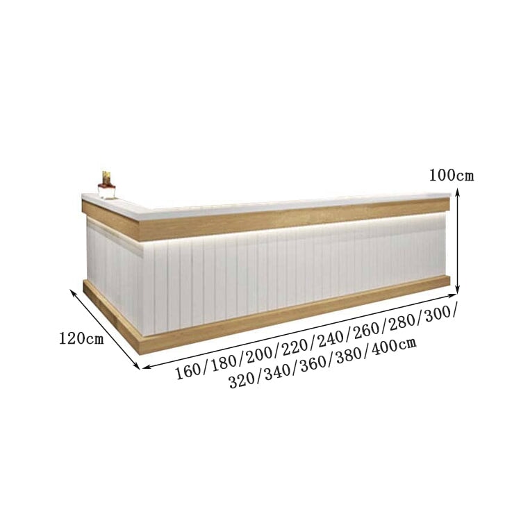 受付カウンター バーカウンター 受付台 カウンターテーブル L型 LEDライト付き 大容量収納 引き出し付き 木目調 モダン カスタマイズ可能 CHICKAGU