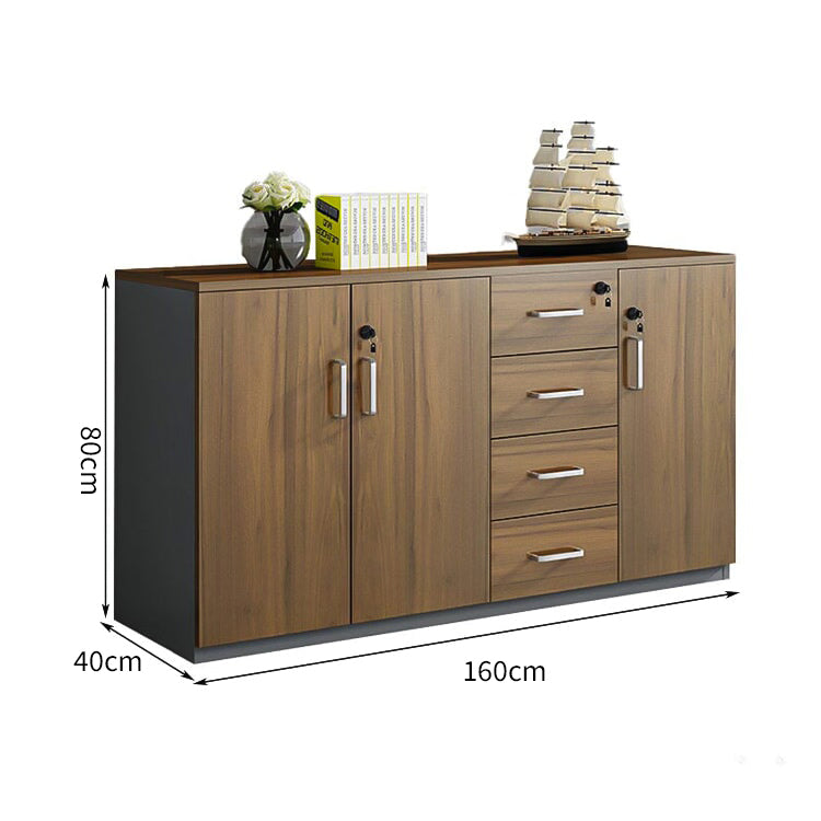 メラミン化粧板 錠付き 扉付き 引き出し 大容量 収納棚 キャビネット 収納キャビネット 木目調 落ち着き ウォールナット カスタマイズ可能 CWG-C072