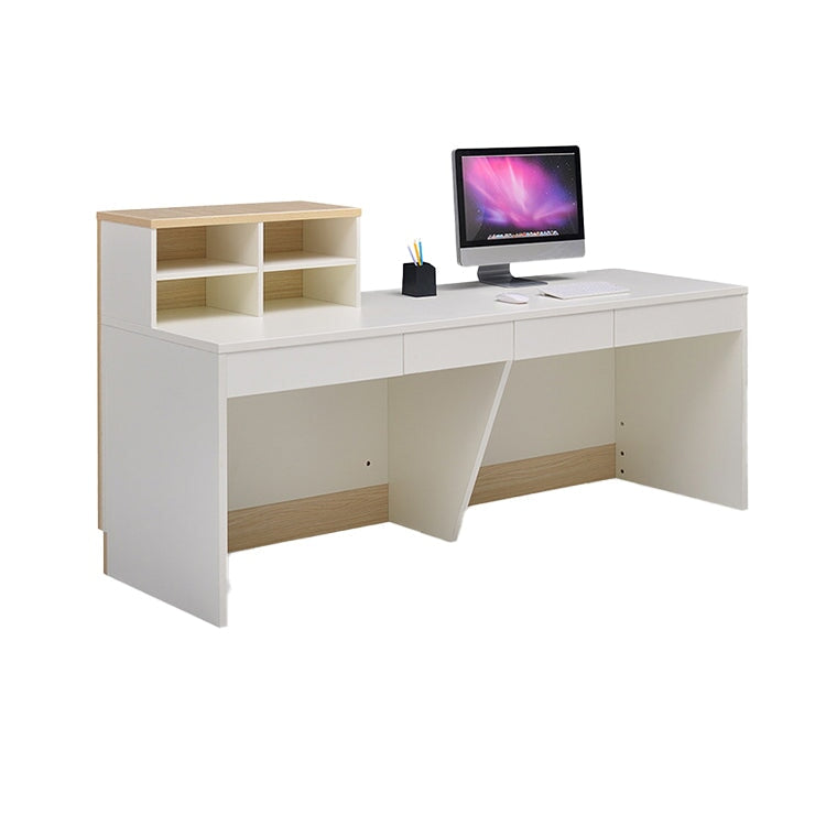 受付カウンター 多目的カウンター オフィス受付 レジスタンド 木目調 引き出し付き 卓上収納 配線口付き 木製 シンプル ホワイト ナチュラル JDT-007