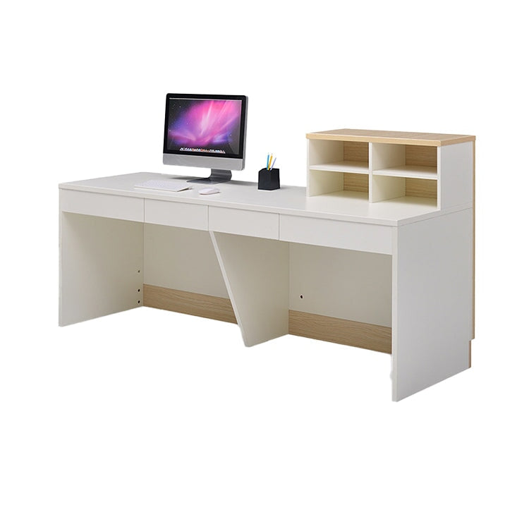 受付カウンター 多目的カウンター オフィス受付 レジスタンド 木目調 引き出し付き 卓上収納 配線口付き 木製 シンプル ホワイト ナチュラル JDT-007