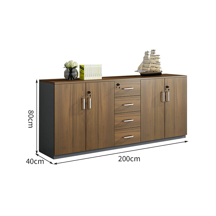 メラミン化粧板 錠付き 扉付き 引き出し 大容量 収納棚 キャビネット 収納キャビネット 木目調 落ち着き ウォールナット カスタマイズ可能 CWG-C072