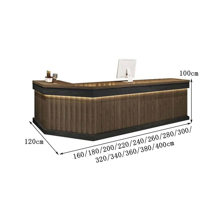 受付カウンター バーカウンター 受付台 カウンターテーブル L型 LEDライト付き 大容量収納 引き出し付き 木目調 モダン カスタマイズ可能 CHICKAGU