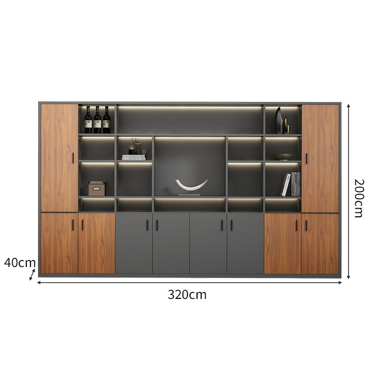 大容量 多段式 分類収納 オープン収納 扉付き 取っ手 台輪 安定性 キャビネット 収納棚 オフィス用 木目調 バイカラー 落ち着き 穏やか カスタマイズ可能 CWG-C023 chickagu