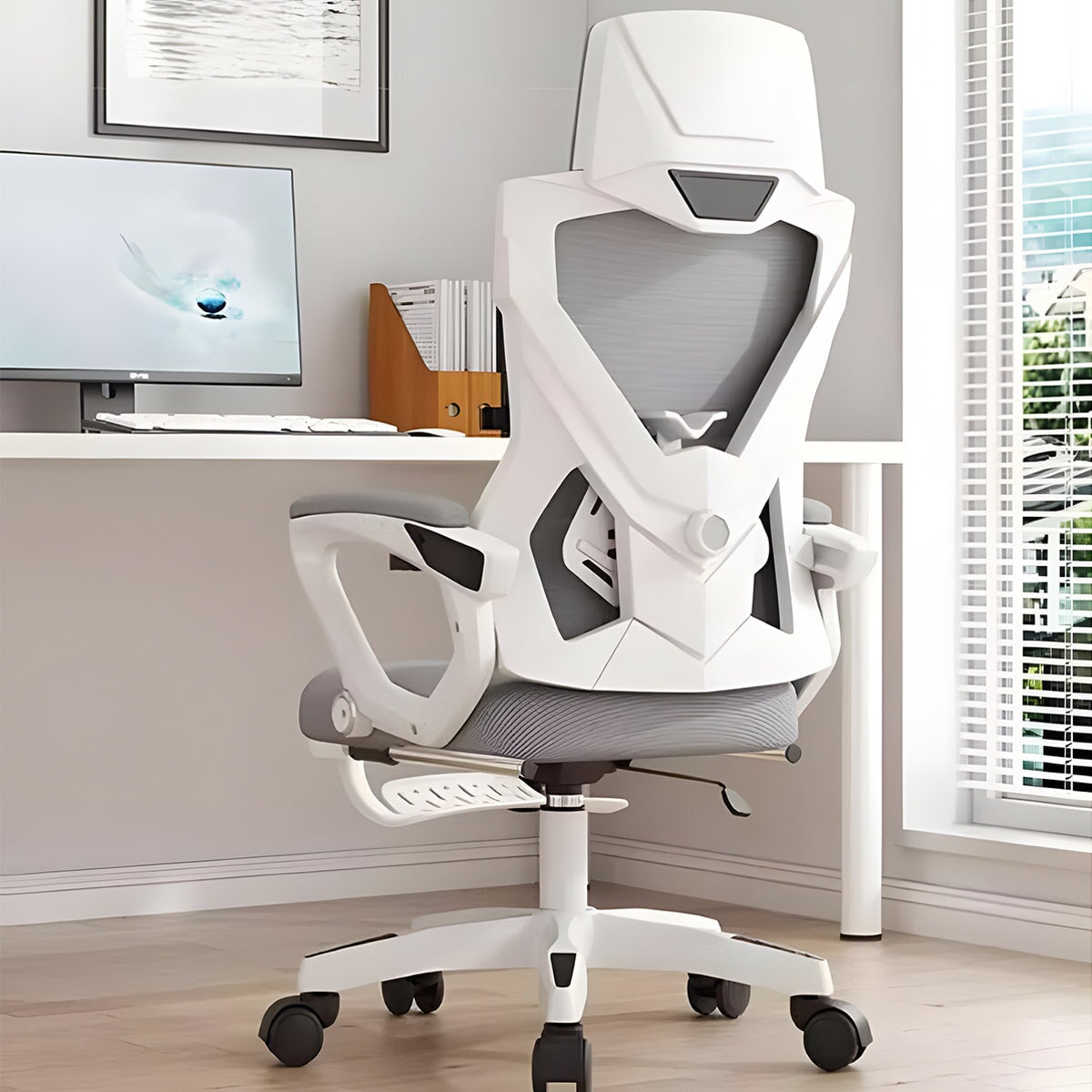 メッシュ生地 調整可能 フットレスト付き ワークチェア チェア パソコンチェア オフィスチェア 人間工学 エルゴノミクスデザイン シンプル グレー BGY-C023 chickagu