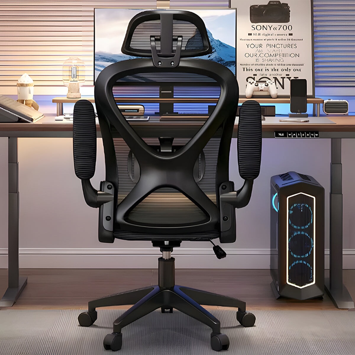 調節可能のランバーサポート メッシュ生地 高密度ウレタンフォーム ワークチェア チェア オフィスチェア パソコンチェア 人間工学 シンプル ブラック BGY-C026 chickagu
