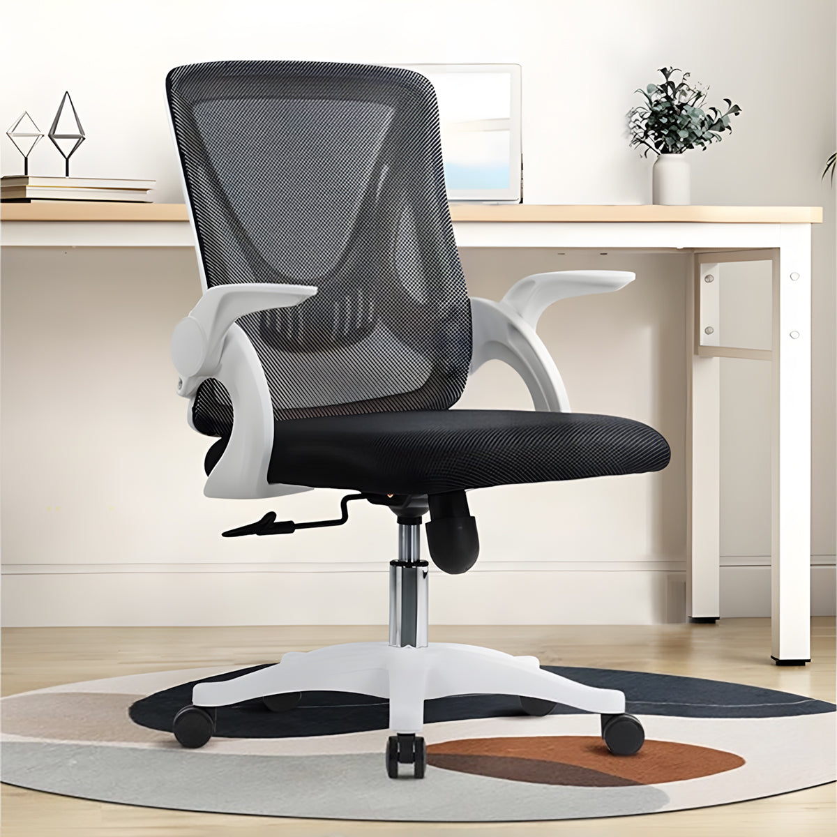 メッシュ生地 通気性 固定式ランバーサポート クッション性 ウレタン ロッキング機能 チェア オフィスチェア 作業用 シンプル 快適 ブラック BGY-C028