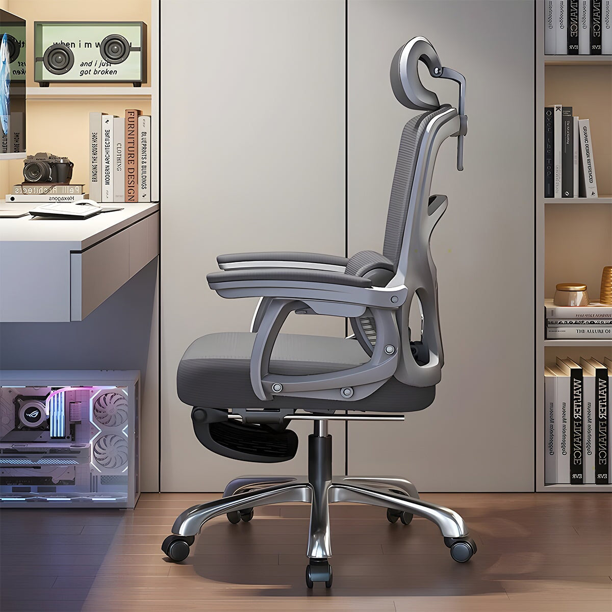 ヘッドレスト ランバーサポート 調節可能 ロッキング機能 格納式フットレスト アームレスト チェア オフィスチェア 機能的 快適 モダン BGY-C036