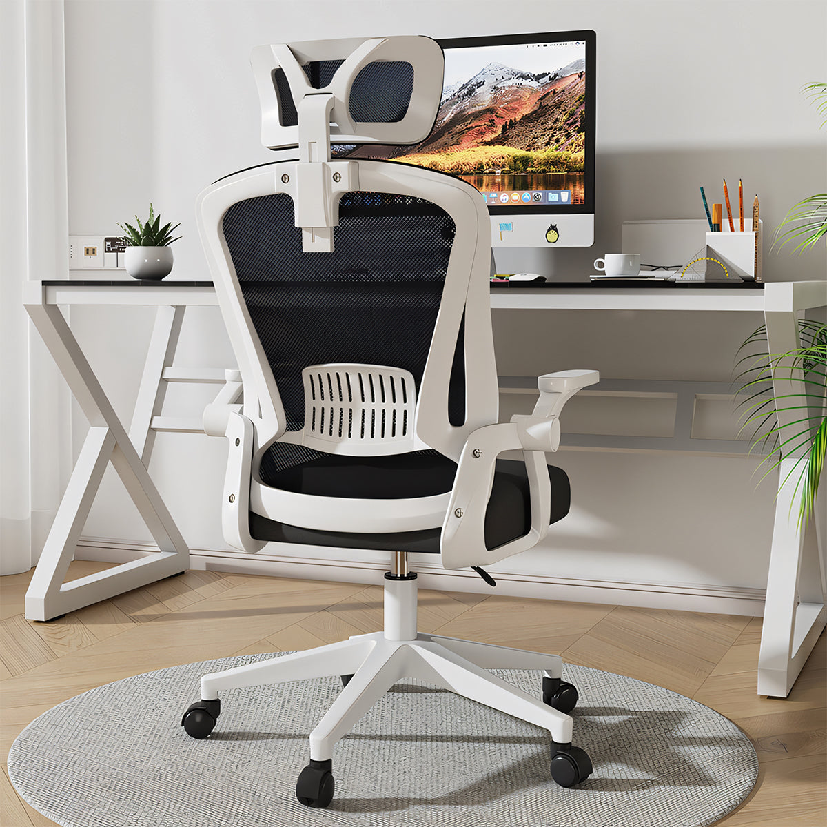 オフィスチェア チェア 作業用 在宅勤務 昇降回転 跳ね上げ式アームレスト 人間工学 高反発ウレタン メッシュ生地 快適 柔らか 通気性 使いやすい BGY-C048