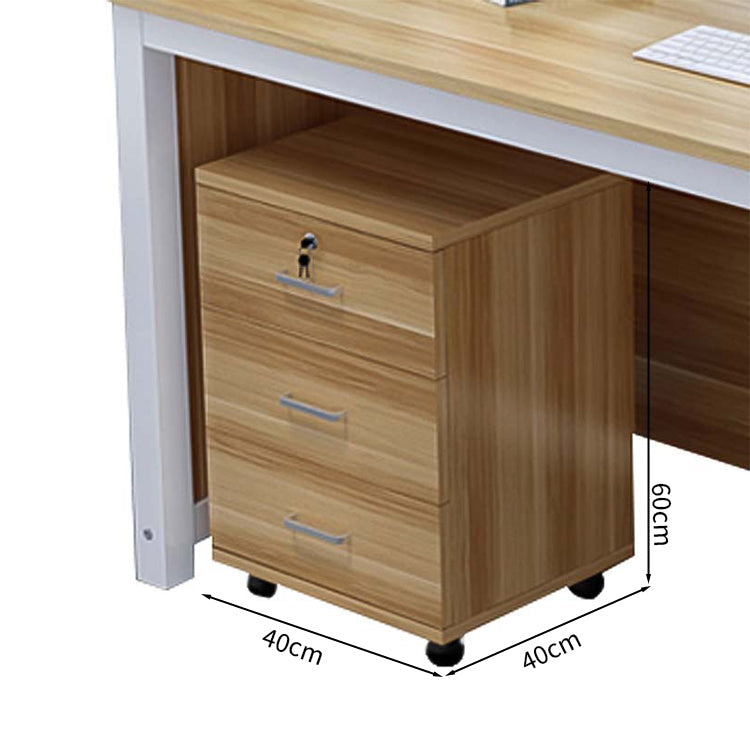 オフィスデスク 事務デスク オフィス用 木目調 PCカート付き 引出し付き 錠付き 配線孔付き ホワイト カスタマイズ可能