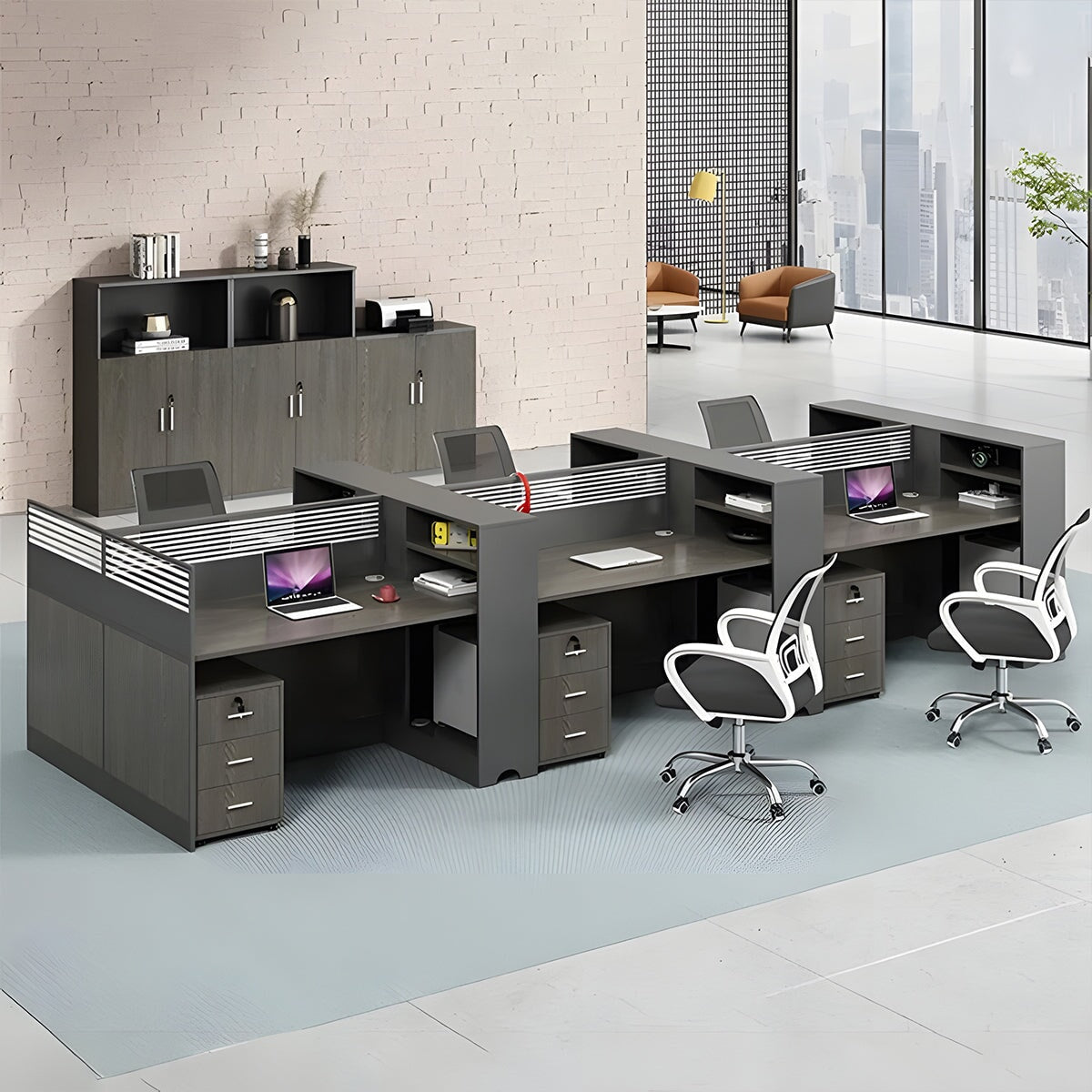 オフィスデスク ワークデスク ㍶デスク 事務机 デスク オープン収納 ㍶収納 デスクワゴン トップパネル付き ウォールナット カスタマイズ可能 BGZ-C005 chickagu