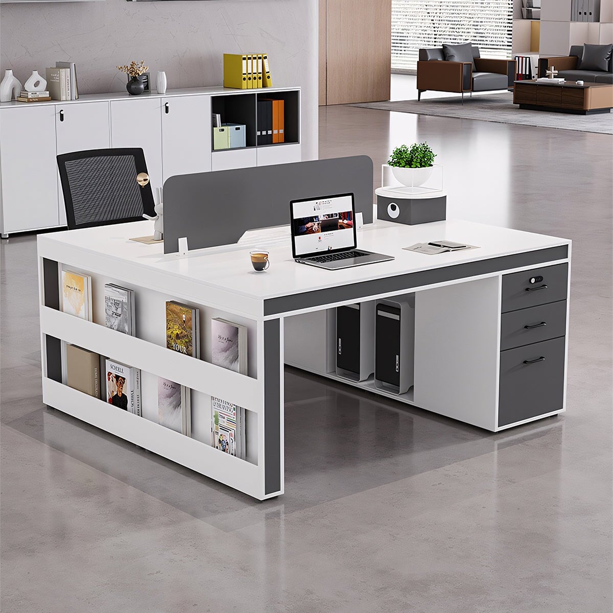 トップパネル 厚い天板 配線孔キャップ キャビネット 大容量 PC収納 デスク オフィスデスク ワークデスク シンプル 洗練 機能的 ホワイト カスタマイズ可能 BGZ-C026