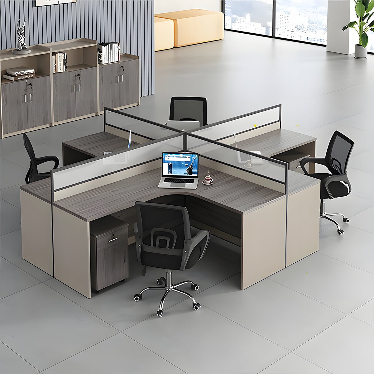 パーティション 厚い天板 L字型 チェスト 移動可能 錠付き引き出し デスク オフィスデスク 事務所用 木目調 落ち着き 洗練 カスタマイズ可能 BGZ-C040 chickagu