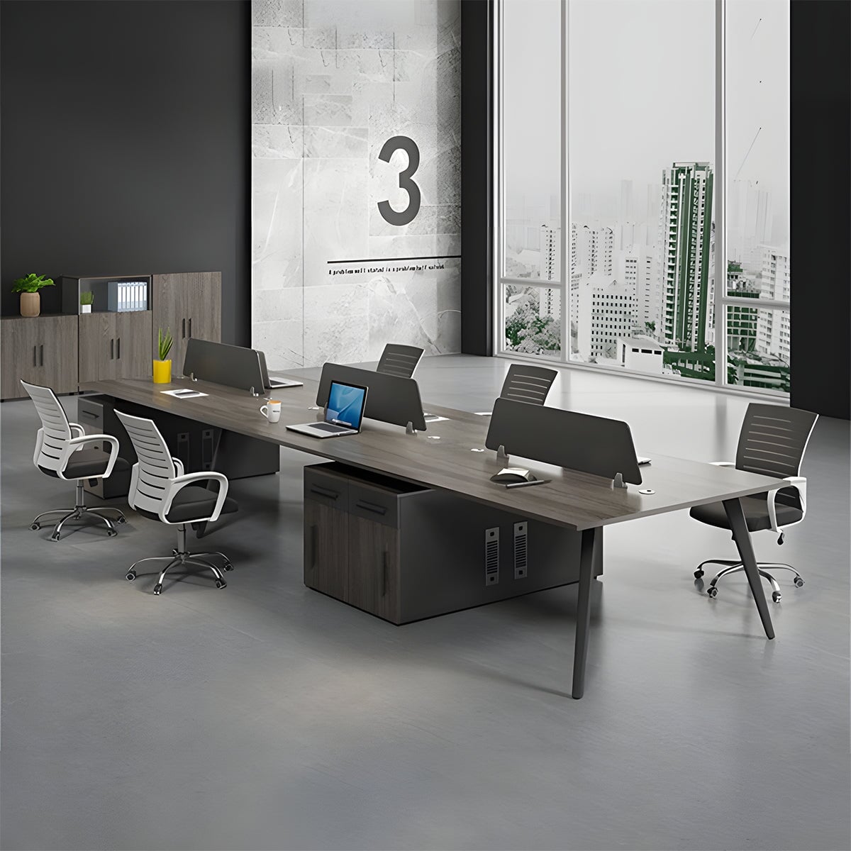 集中力向上 トップパネル キャビネット 引き出し 扉付き収納 スチール脚 デスク ワークデスク オフィス用 落ち着き シンプル ウォールナット カスタマイズ可能 BGZ-C052