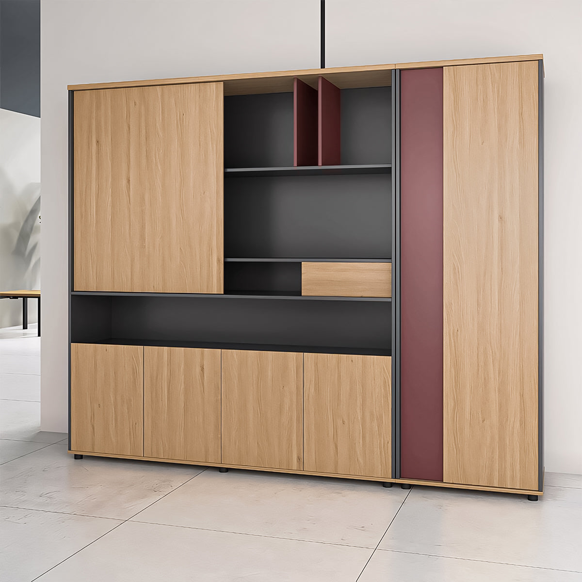 エコ板材 厚み 頑丈 耐久性 オープン収納 扉付き 多段式 収納キャビネット キャビネット 落ち着き 穏やか 木目調 おしゃれ CWG-C022