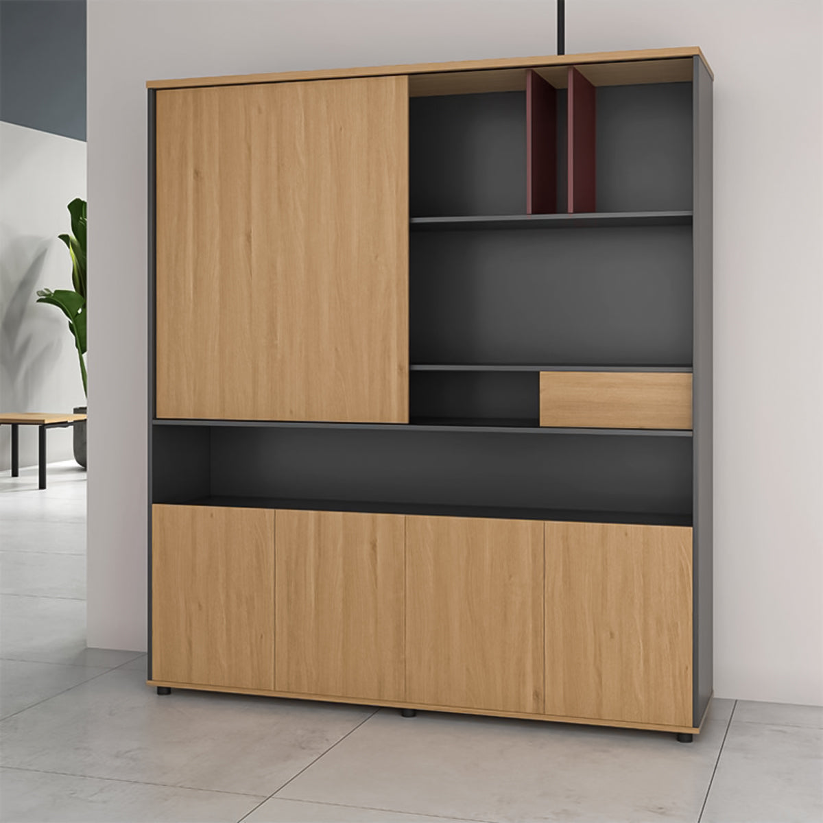 エコ板材 厚み 頑丈 耐久性 オープン収納 扉付き 多段式 収納キャビネット キャビネット 落ち着き 穏やか 木目調 おしゃれ CWG-C022