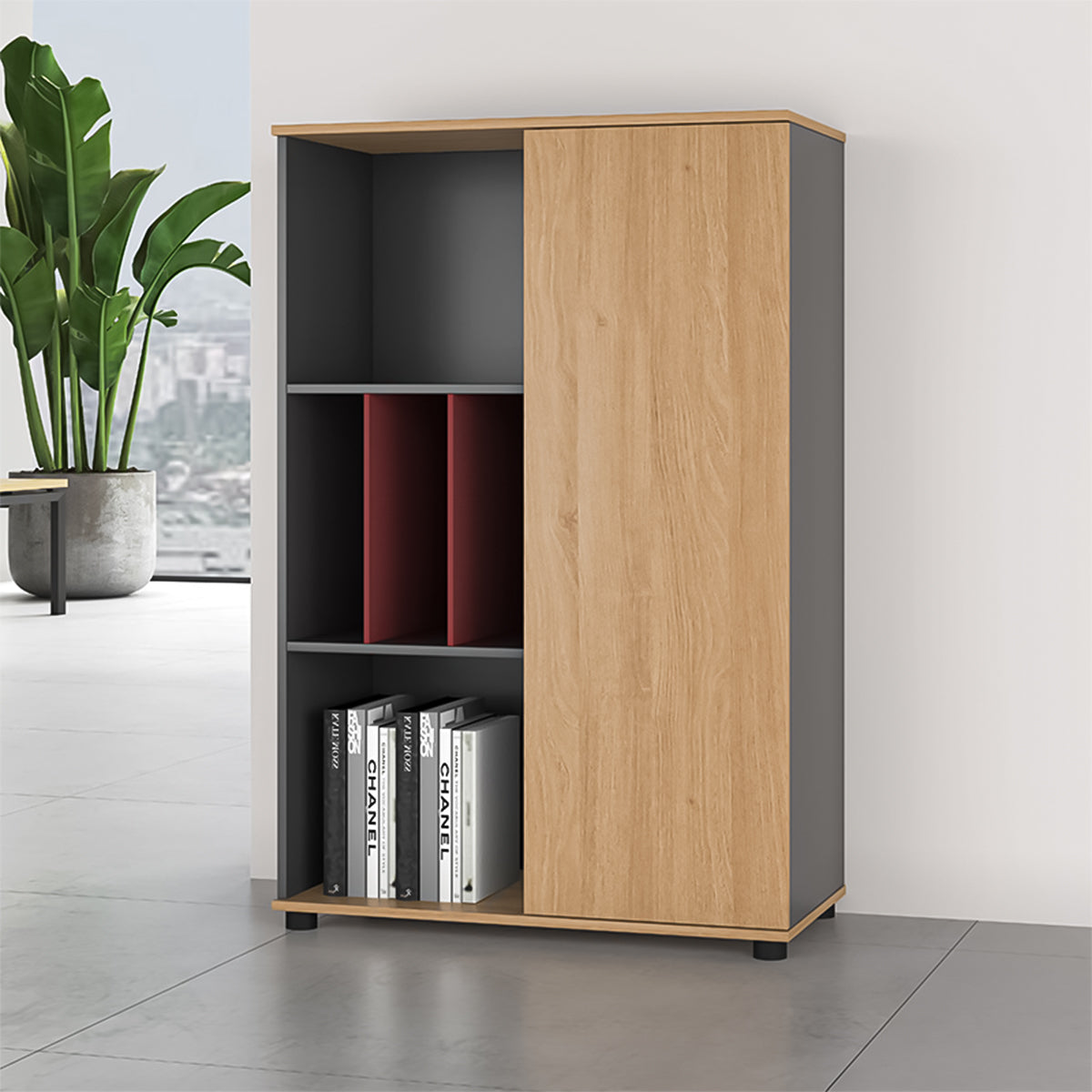 エコ板材 厚み 頑丈 耐久性 オープン収納 扉付き 多段式 収納キャビネット キャビネット 落ち着き 穏やか 木目調 おしゃれ CWG-C022