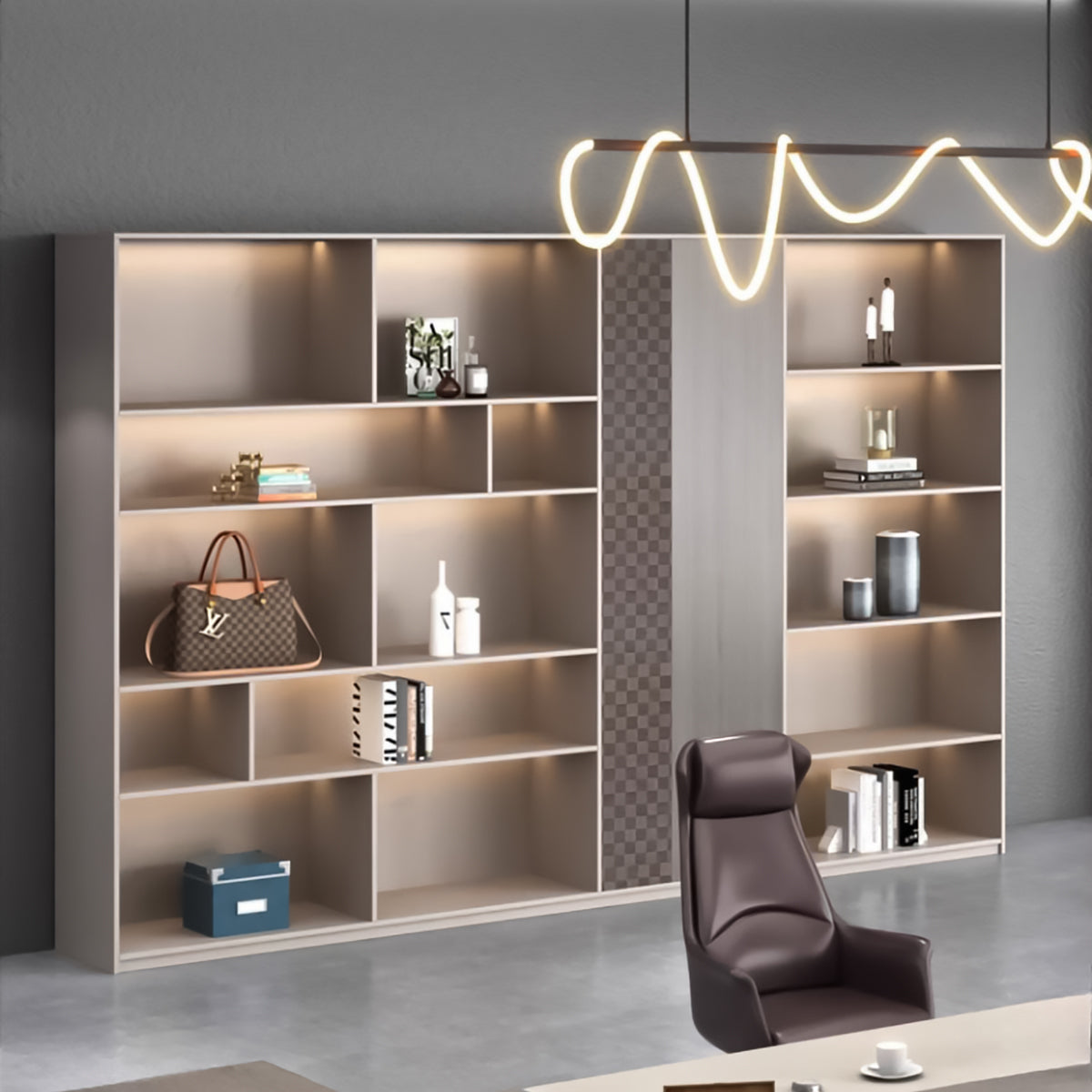 多段式 オープン収納 扉付き エコ板材 高密度 耐久性 収納キャビネット 棚 収納ラック 落ち着き エレガント 上品 カスタマイズ可能 CWG-C026