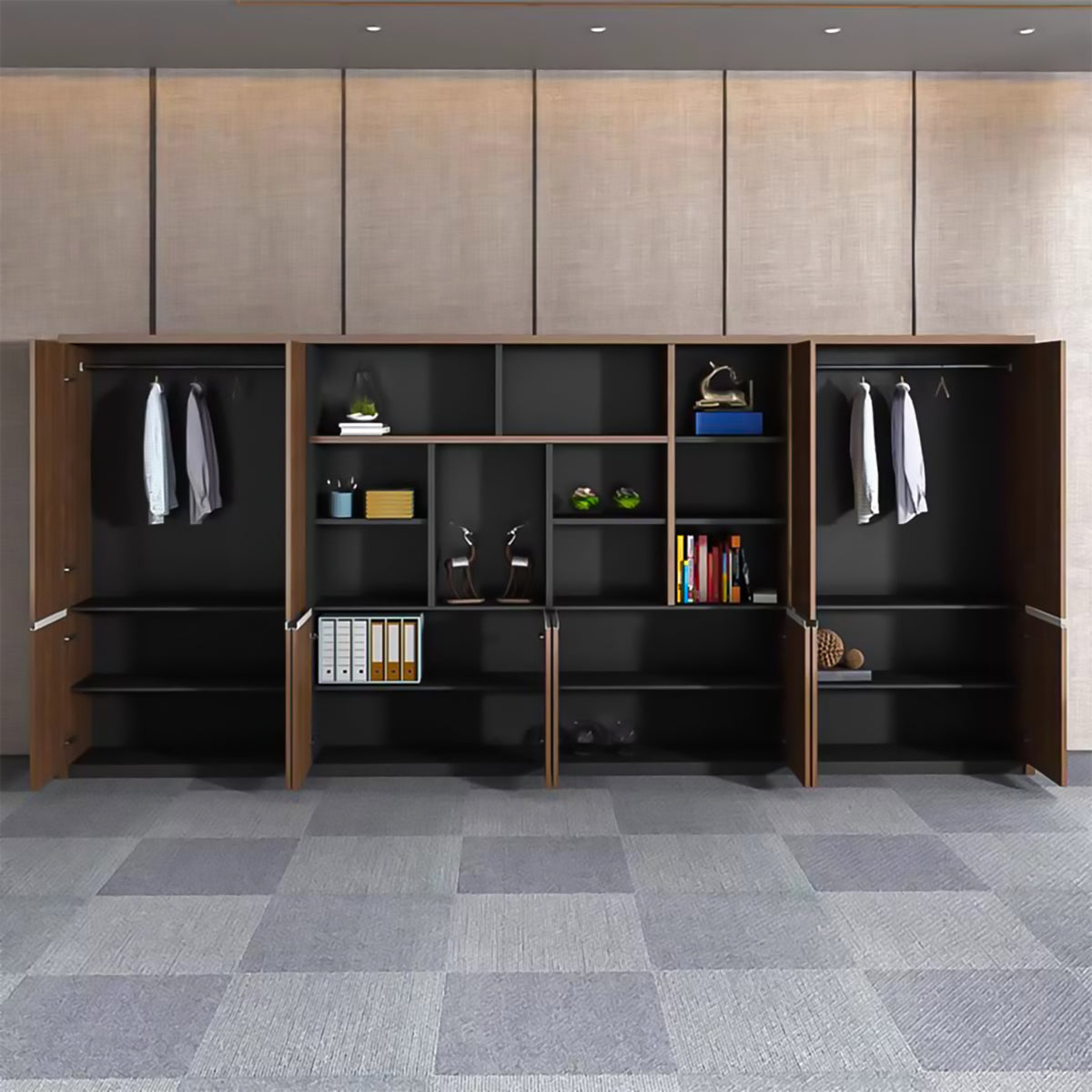 オープン収納 扉付き 多段式 メラミン化粧板 頑丈 大容量 キャビネット 収納棚 収納ラック 木目調 穏やか ウォールナット CWG-C034