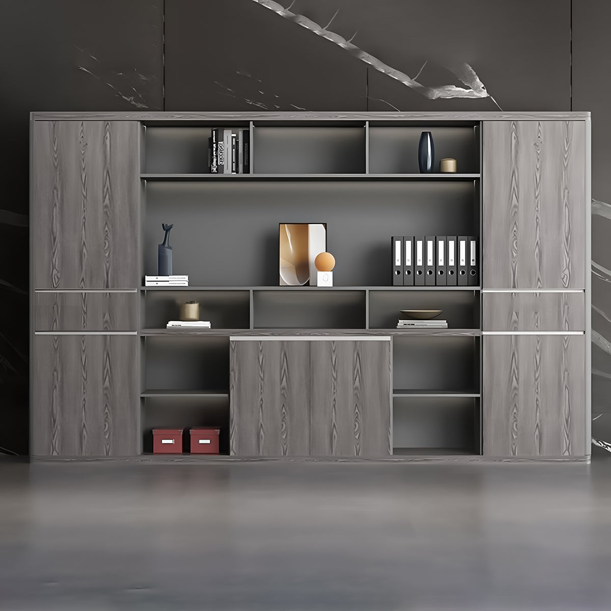 エコ板材 台輪 安定 多段式 大容量 扉付き オープン収納 キャビネット 収納キャビネット 書類棚 機能的 木目調 カスタマイズ可能 CWG-C061