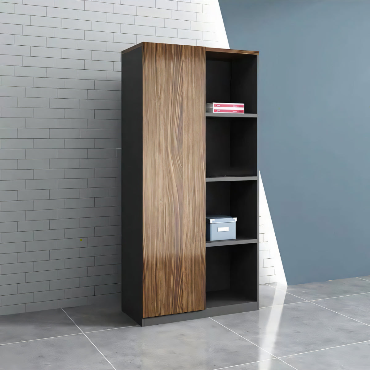 エコ板材 扉付き オープン収納 多段式 台輪 安定性 キャビネット 収納キャビネット 大容量 木目調 落ち着き カスタマイズ可能 CWG-C068