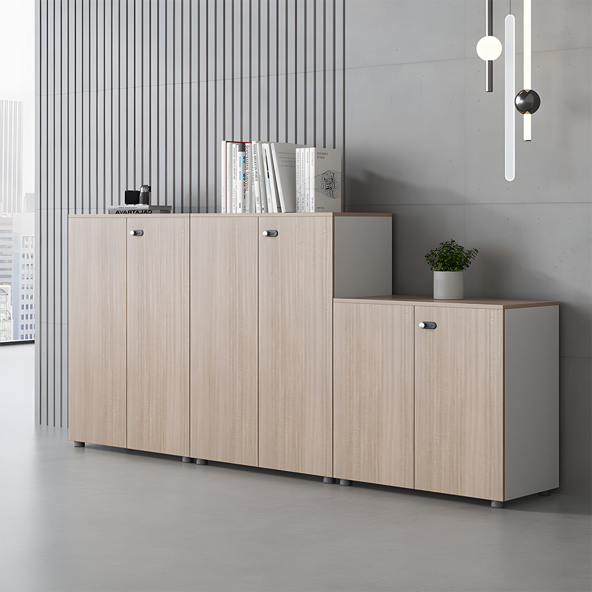 オープン収納 扉付き収納 エコ板材 三桁ダイヤル錠 アジャスター 収納棚 キャビネット 収納キャビネット 木目調 実用 カスタマイズ可能 CWG-C071