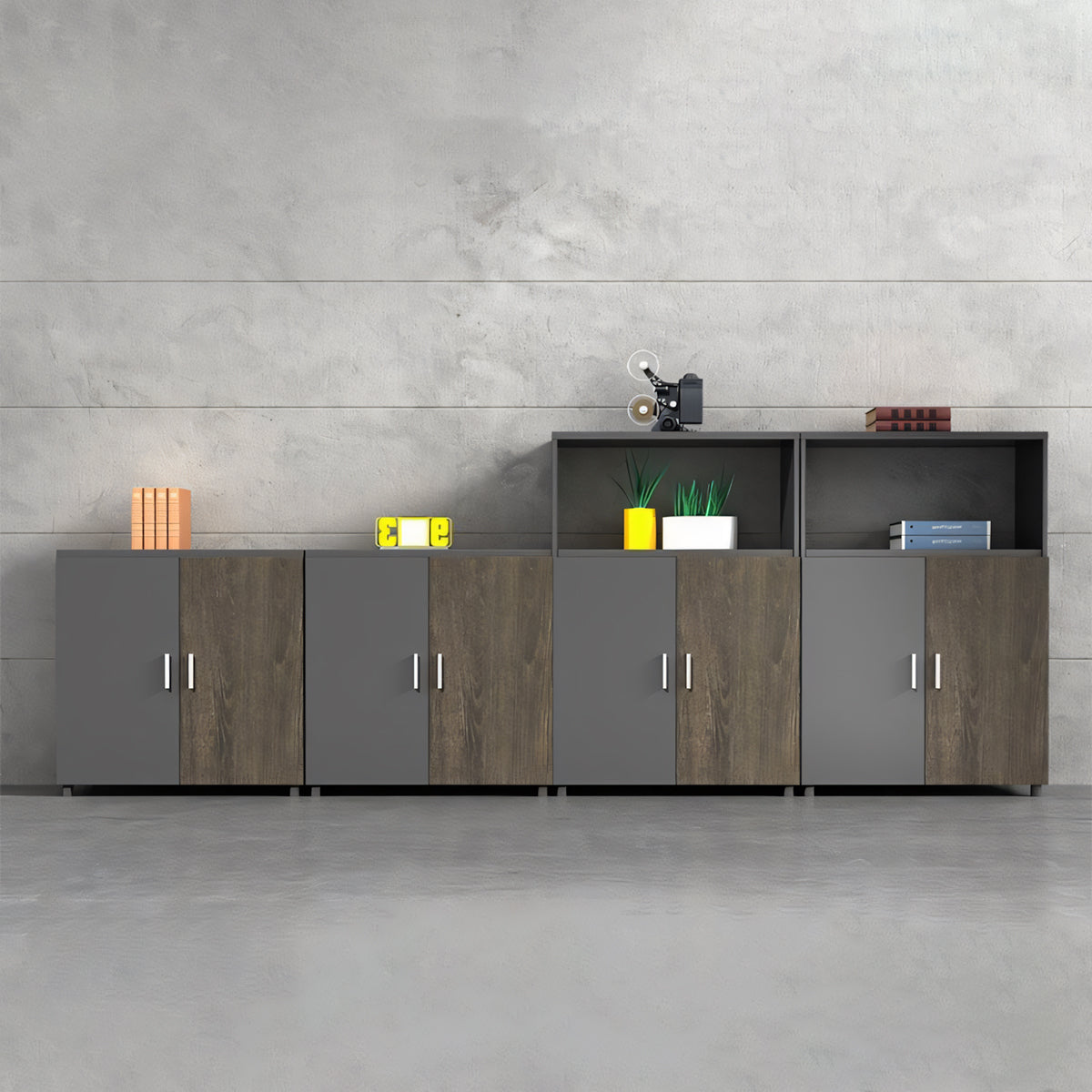 オープン収納 扉付き 大容量 脚付き 収納棚 収納キャビネット キャビネット 洗練 実用 木目調 カスタマイズ可能 CWG-C073