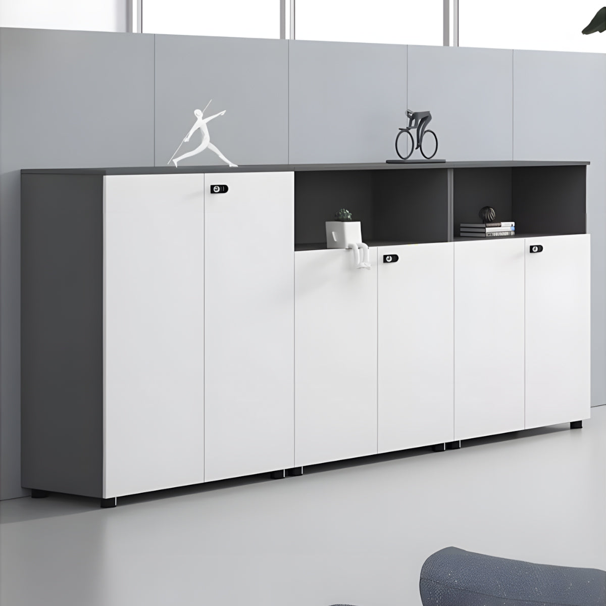 多段式 扉付き アジャスター ダイヤル錠 可動棚板 エコ板材 収納棚 キャビネット 収納キャビネット シンプル 洗練 ホワイト カスタマイズ可能 CWG-C074