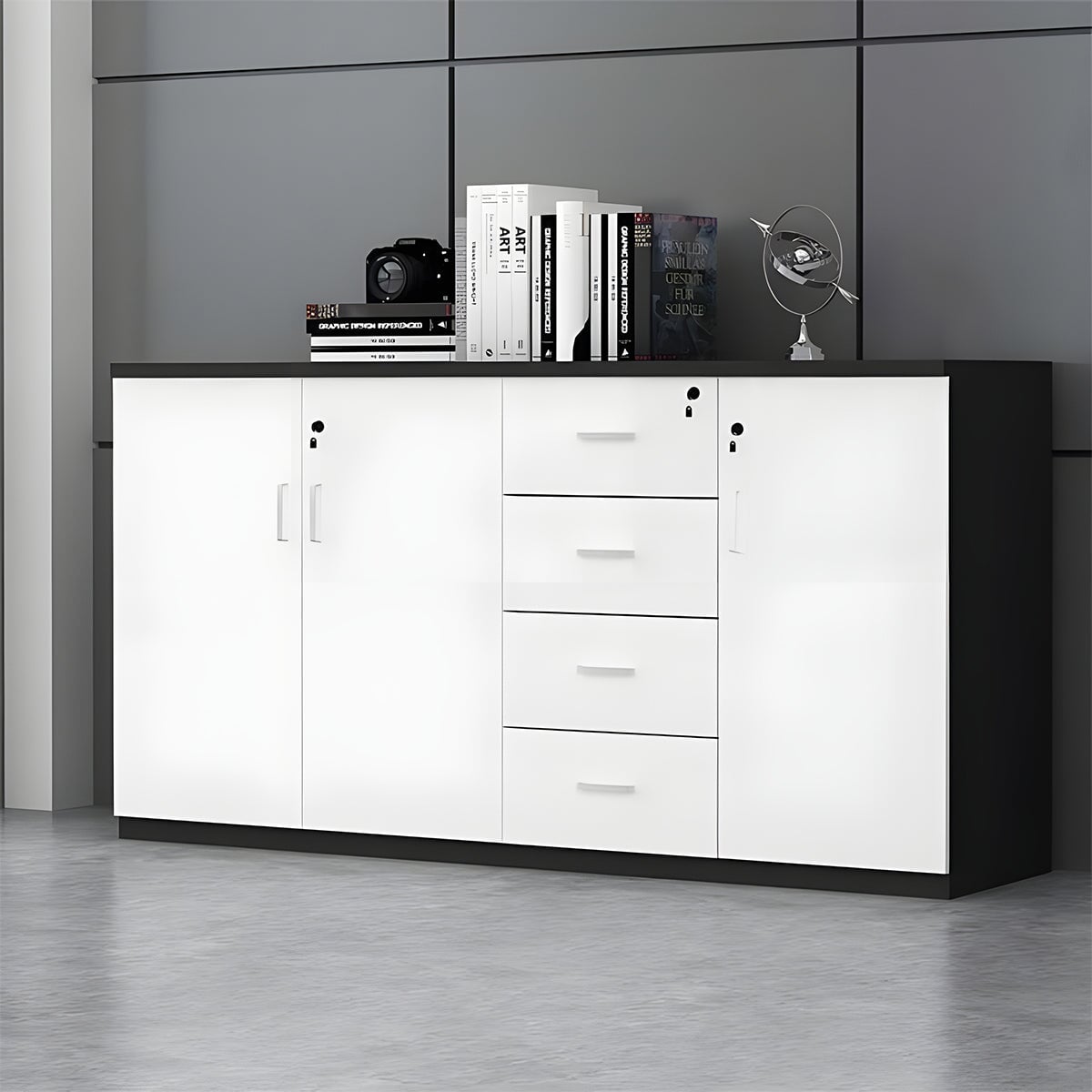 シック 洗練 おしゃれ シンプル エレガント キャビネット ローキャビネット メラミン化粧板 錠付き カスタマイズ可能 CWG-C077 CHICKAGU