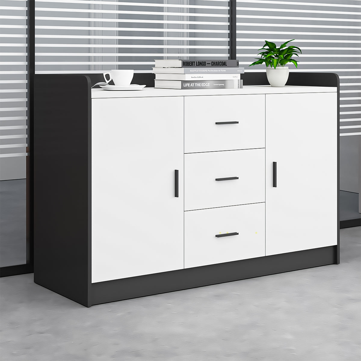 大容量 引き出し 扉付き 分類収納 台輪 収納キャビネット キャビネット 洗練 モダン ホワイト カスタマイズ可能 CWG-C079