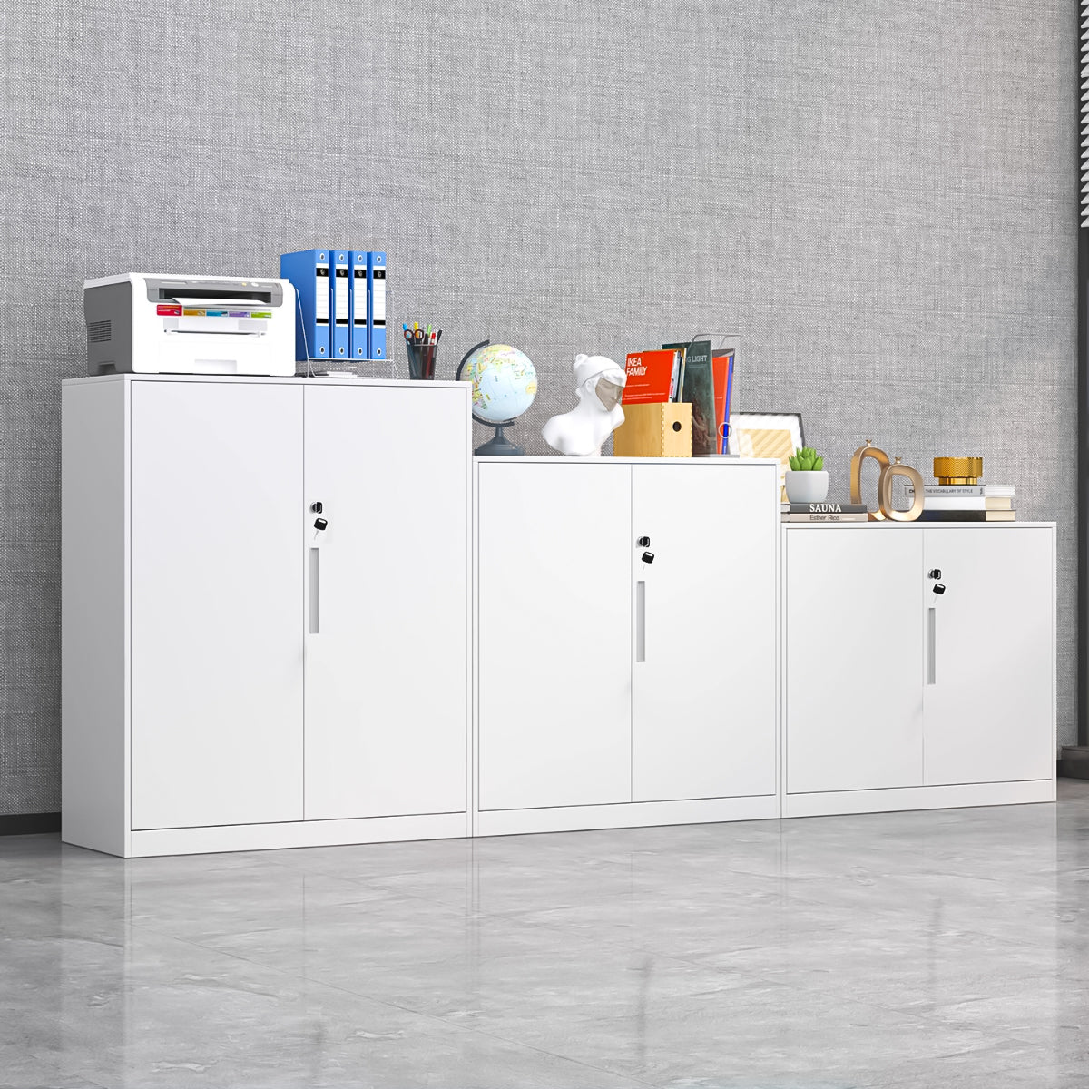 オフィスキャビネット スチール書庫 ファイリングキャビネット 事務所 書類棚 ダイヤル錠付き コンパクト シンプル ホワイト カスタマイズ可能 CWG-C080