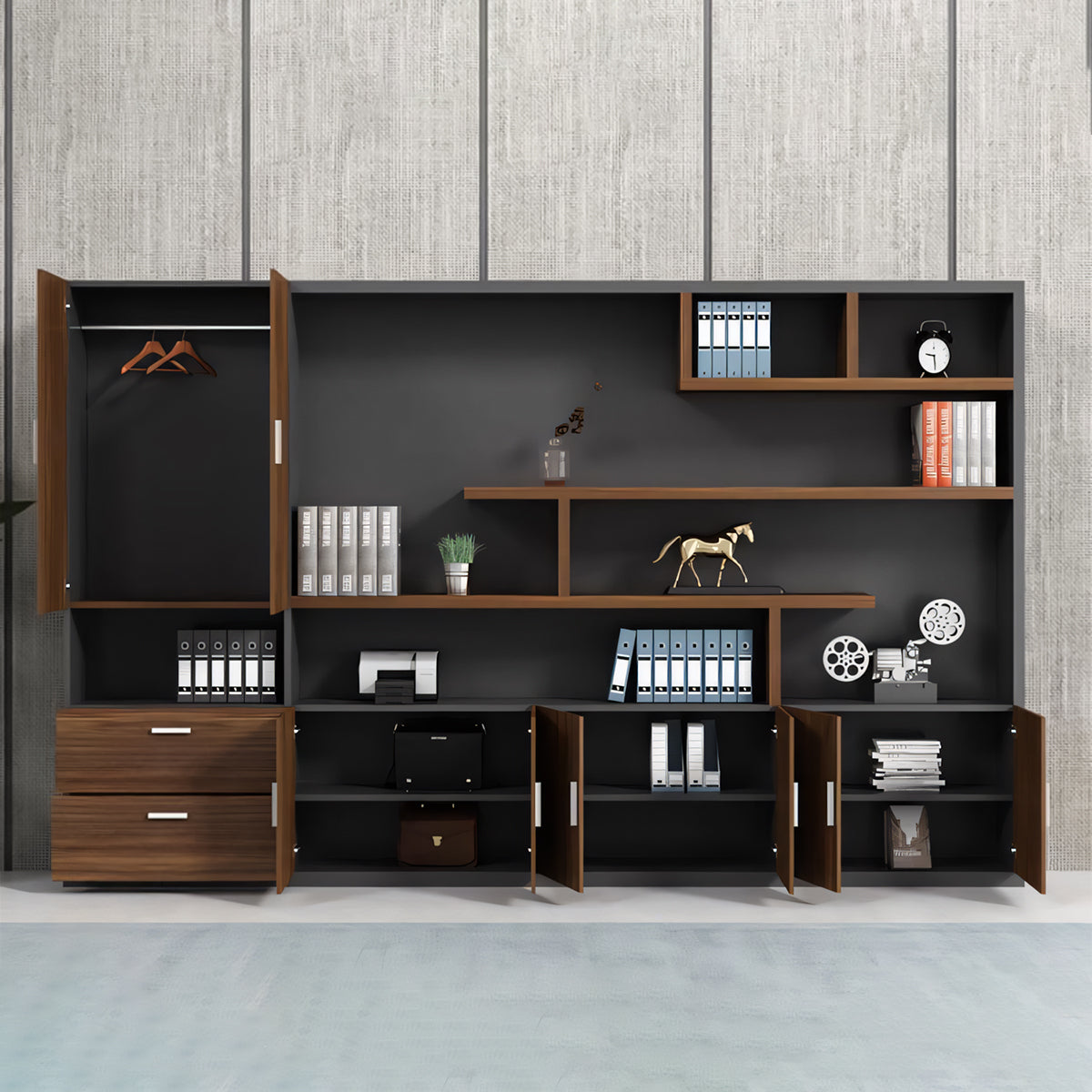 オープン式収納 扉付き 引き出し 取っ手 蝶番 物干し竿 収納キャビネット キャビネット 収納 ワードローブ 機能的 使い勝手 実用 CWG-C082