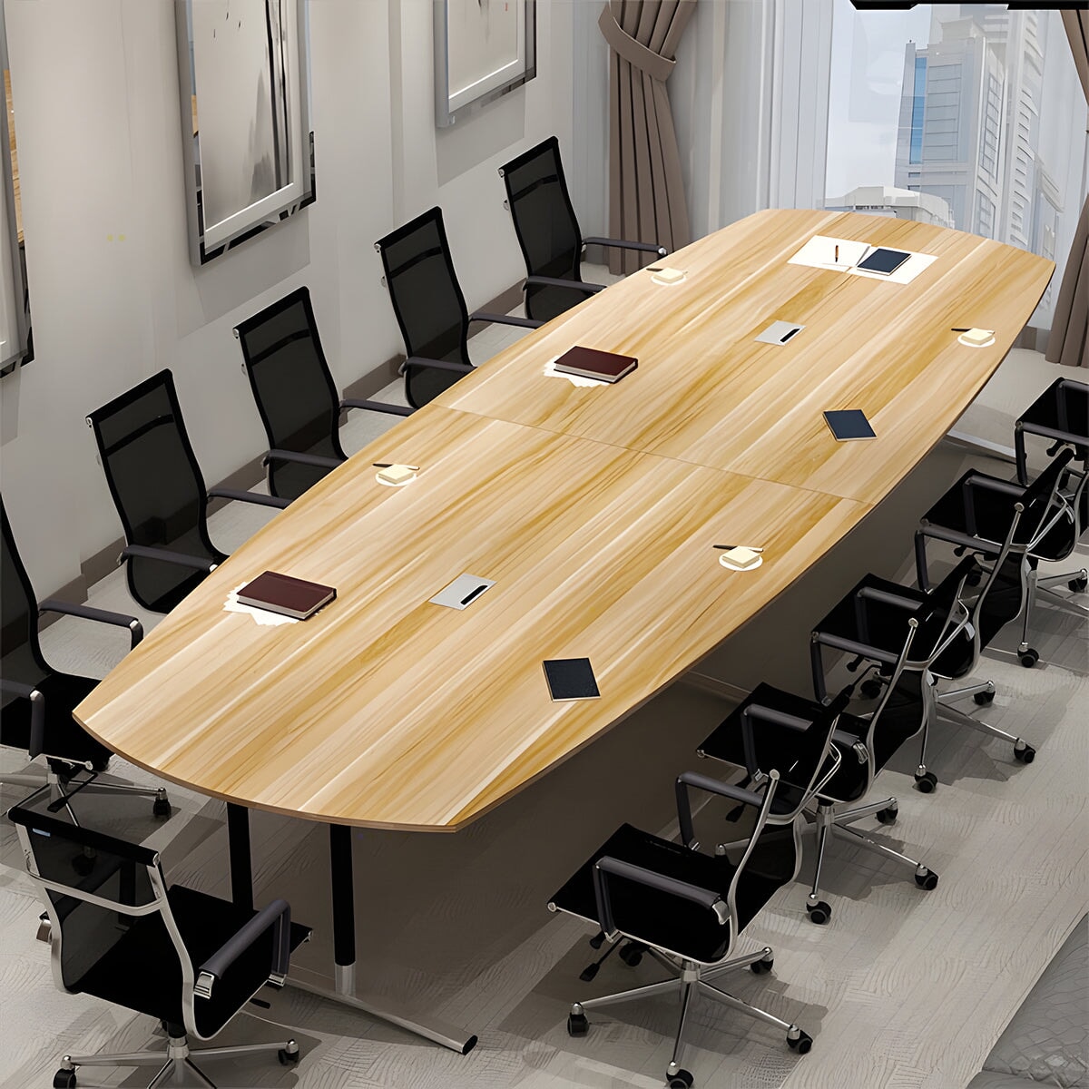 木目調 配線ボックス付き 角丸 T字型脚 会議テーブル ミーティングテーブル 長方形テーブル ワーキングデスク ブラック ホワイト シンプル カスタマイズ可能 HYZ-C021 chickagu