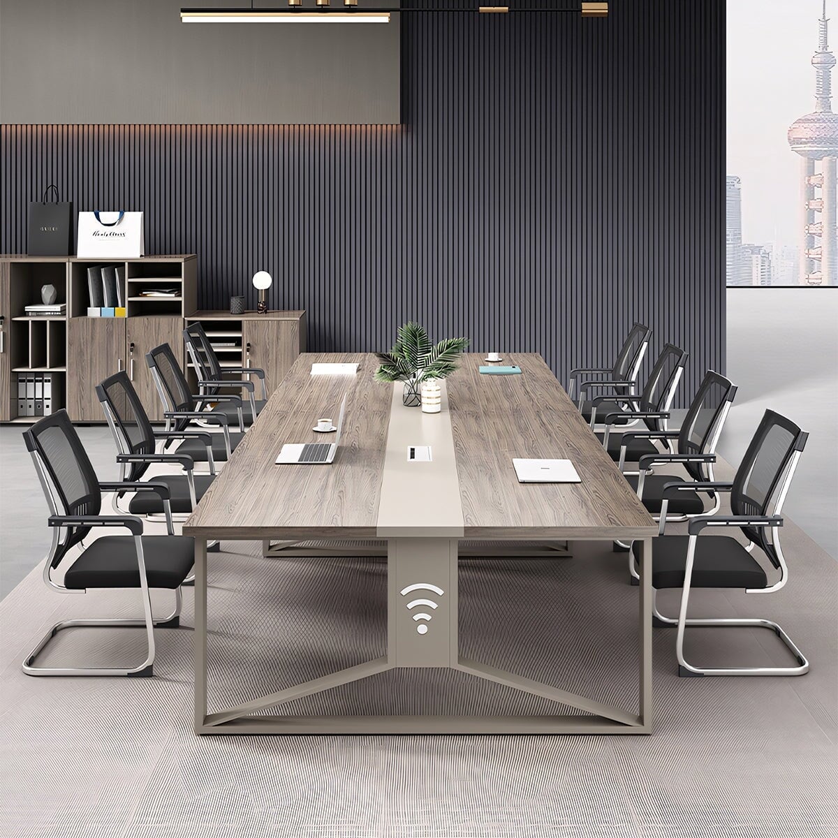 配線ボックス付き エコ板材 安全無臭 幅広 スチールフレーム 安定性 おしゃれ 会議テーブル ワーキングデスク ミーティングテーブル 会議室 カスタマイズ可能 HYZ-C036 chickagu