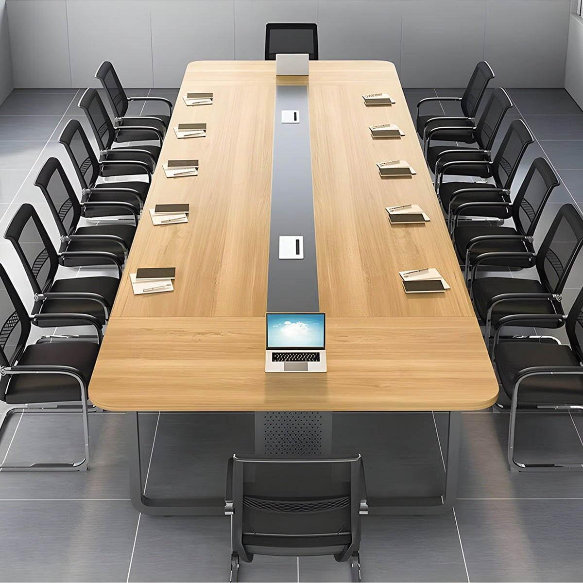 長方形タイプ 配線ボックス付き スラント脚付き シンプル 事務机 会議テーブル 商談テーブル ミーティング用テーブル 会社用 事務所用 ホワイト カスタマイズ可能 HYZ-C046